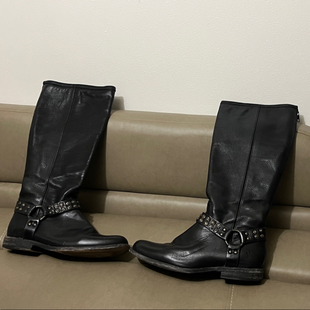 Frye Black Leather Combat Boots